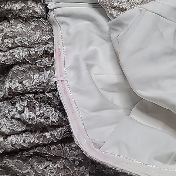 Nightway Collections One Shoulder Beige Champagne Glitter Lace Dress Size 8 - Picture 4 of 10